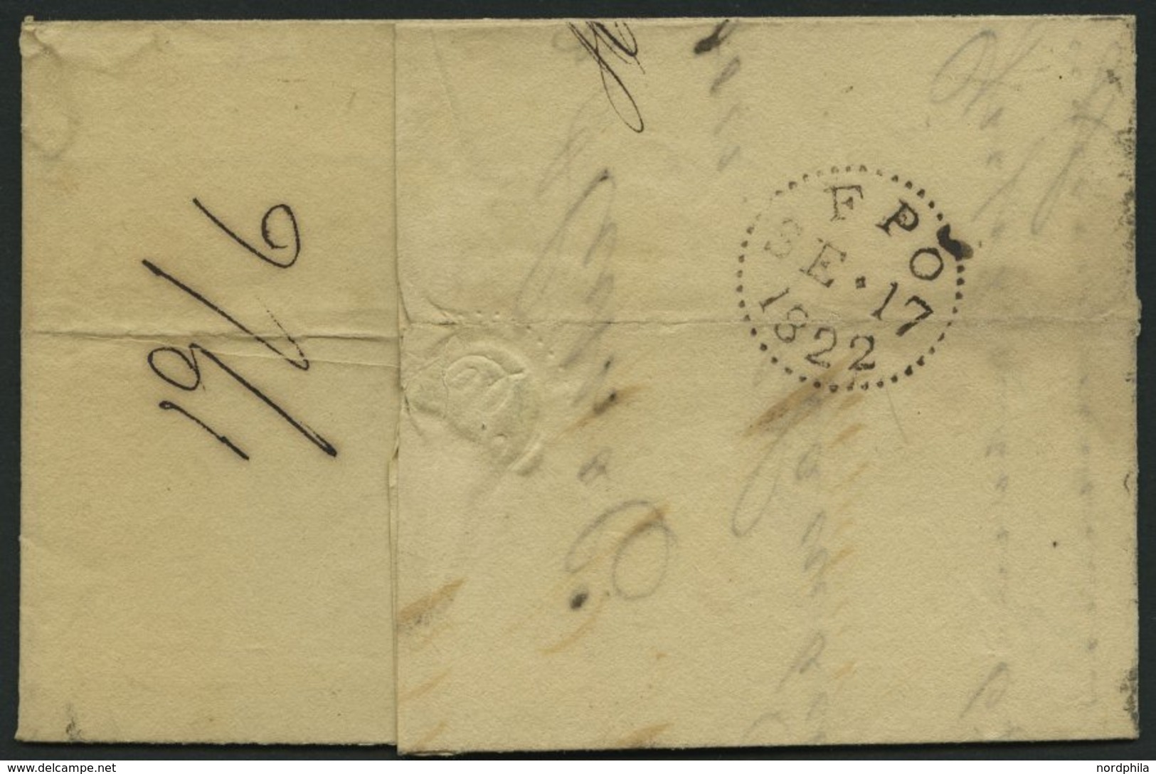 HAMBURG VORPHILA 1822, HAMBURG., L2 (kleinere Type) Auf Brief Nach London, Rückseitig FPO/SE 17/1822, Pracht - Autres & Non Classés