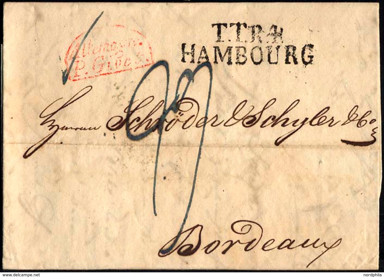 HAMBURG - THURN UND TAXISCHES O.P.A. 1829, TT.R.4. HAMBOURG, L2 Auf Brief Nach Bordeaux, Roter Segmentstempel ALLEMAGNE  - Sonstige & Ohne Zuordnung