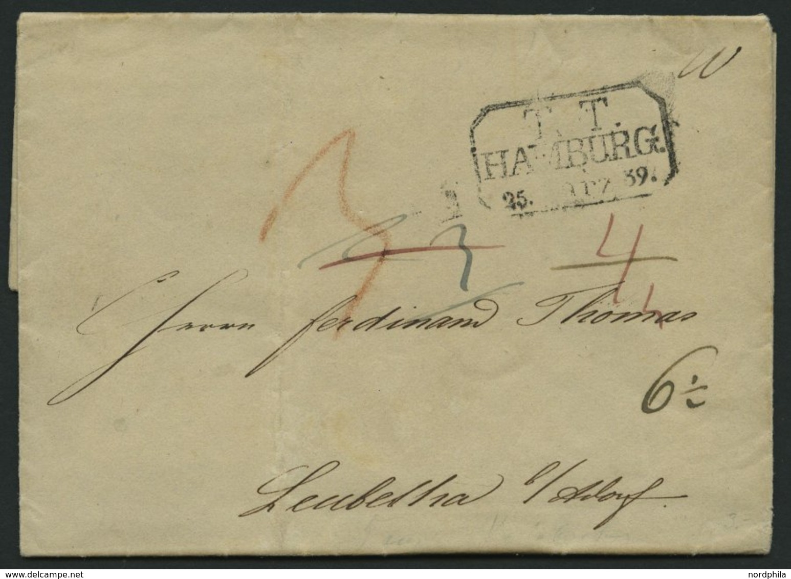 HAMBURG - THURN UND TAXISCHES O.P.A. 1839, T.T. HAMBURG, R3 Auf Brief Nach Leubetha Bei Adorf, Pracht - Other & Unclassified