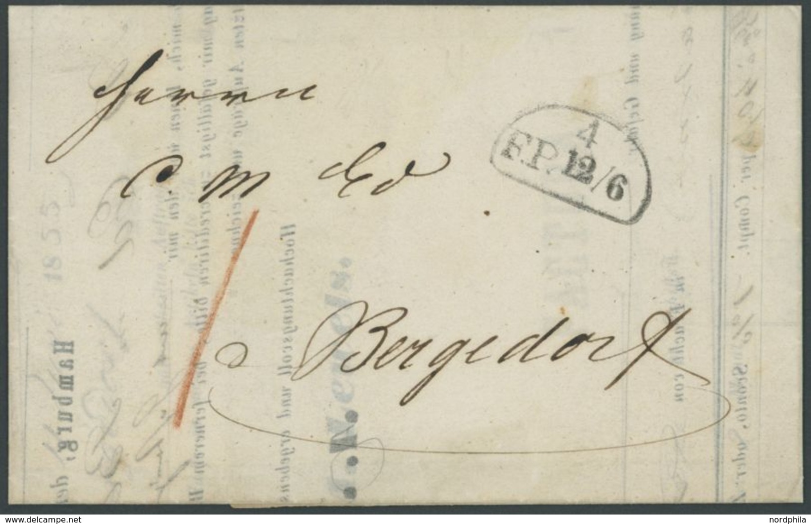 1855, 4 F.P. 12/6 Vorderseitig Auf Brief Mit Inhalt Nach Bergedorf, Pracht -> Automatically Generated Translation: 1855, - Autres & Non Classés