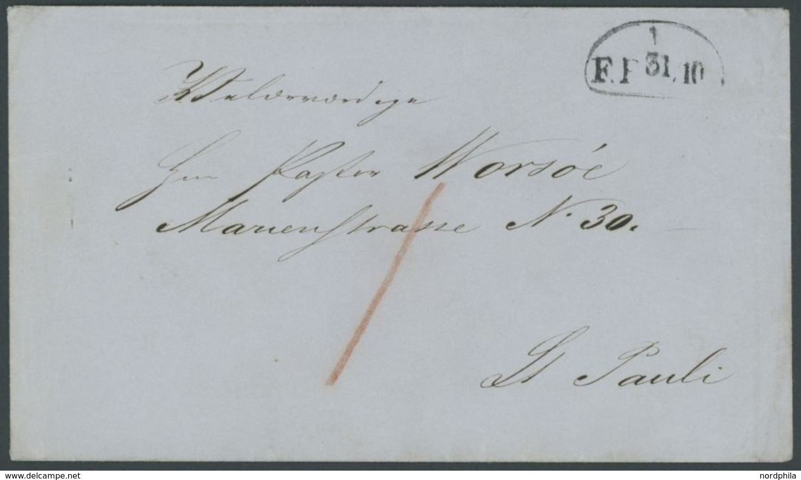 F.P. 1 31.10. Vorderseitig Auf Briefhülle Nach St. Pauli, Pracht -> Automatically Generated Translation: "F. P. 1 31.10. - Other & Unclassified