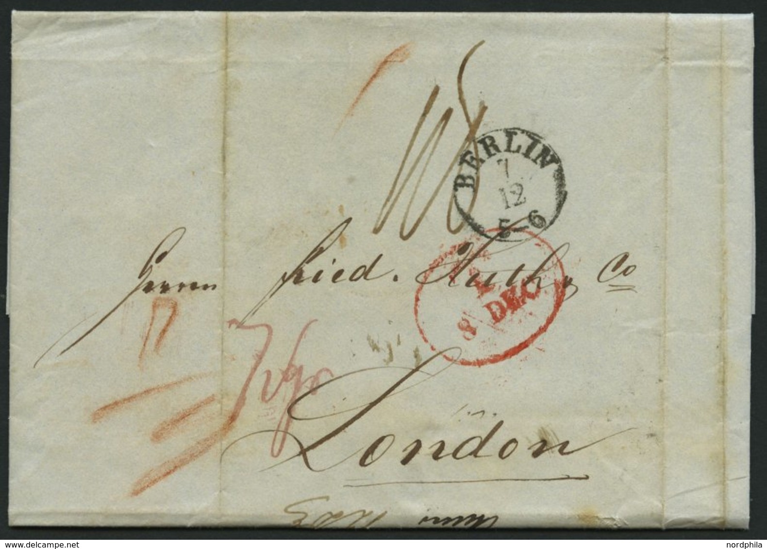 HAMBURG 1843, T 8 DEC, Rote Sonderform Auf Brief Von Berlin Nach London, Feinst - Prephilately