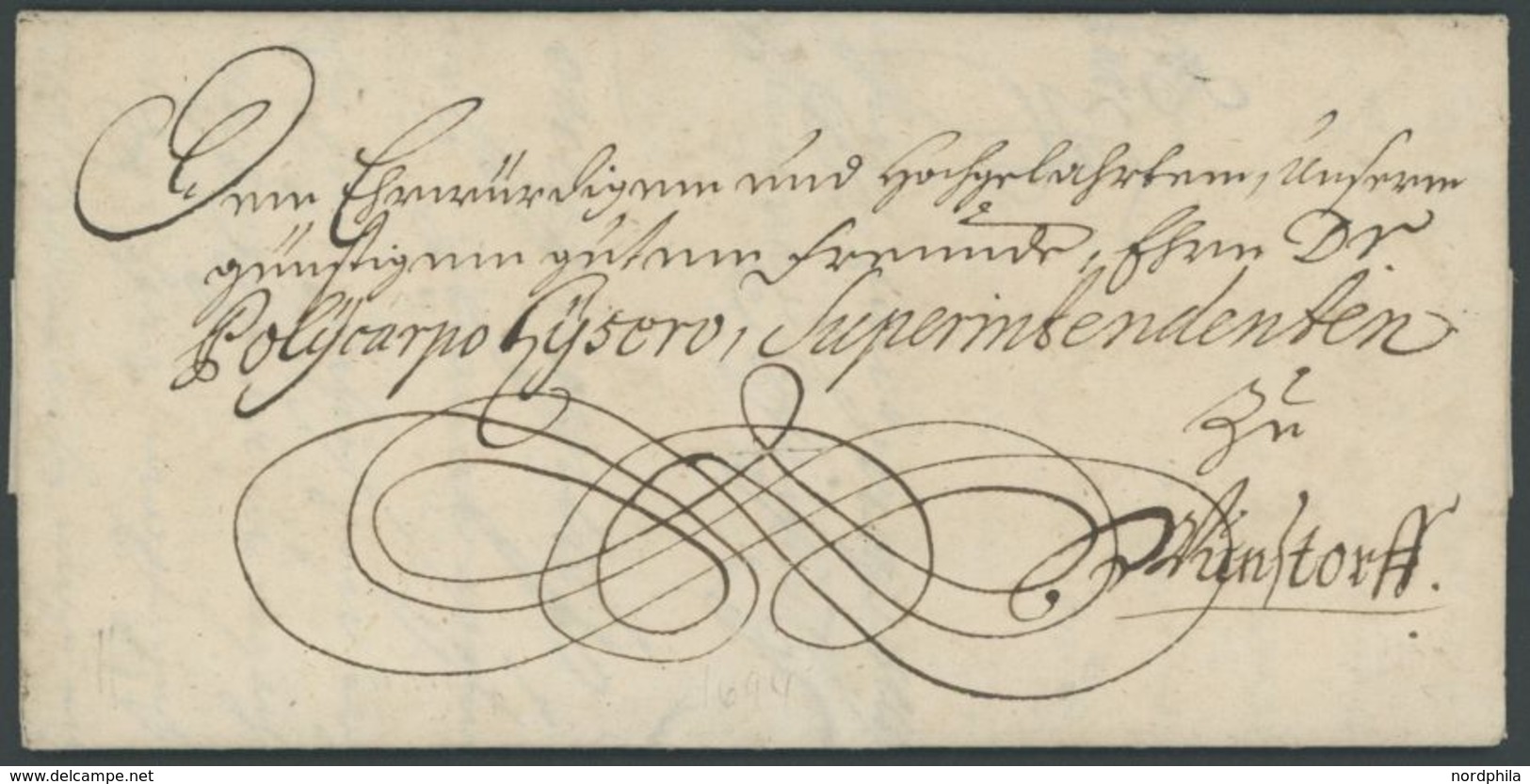 1694, Dekorativer Schnörkelbrief Vom Braunschw. Lüneburg Consistorial Kirchenrath Nach Wunstorff, Mit Inhalt, Pracht ->  - Préphilatélie