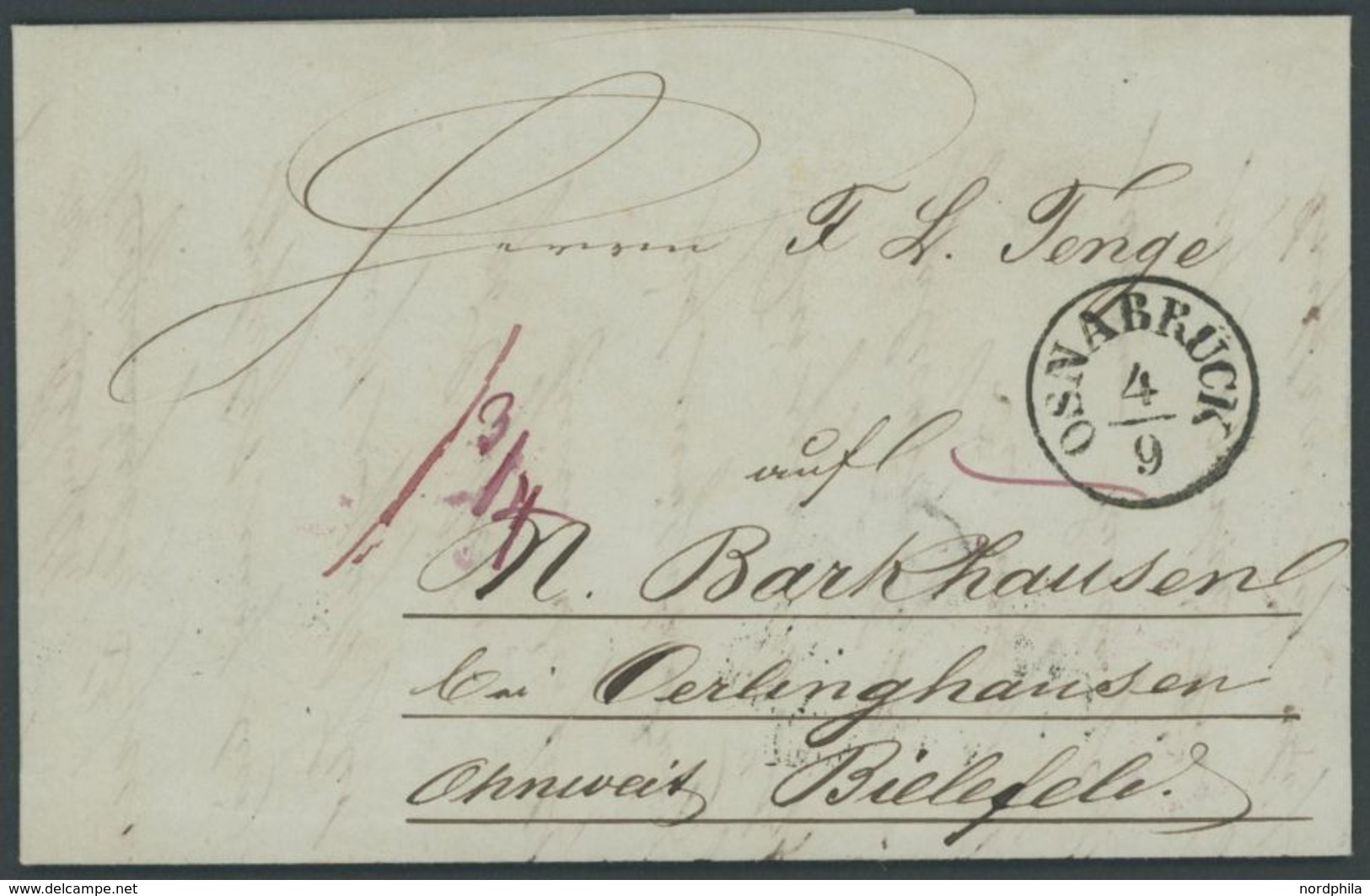 OSNABRÜCK, Kleiner K1 Auf Brief (1847) Nach Barkhausen, Mit Inhalt, Pracht -> Automatically Generated Translation: "Osna - Prephilately