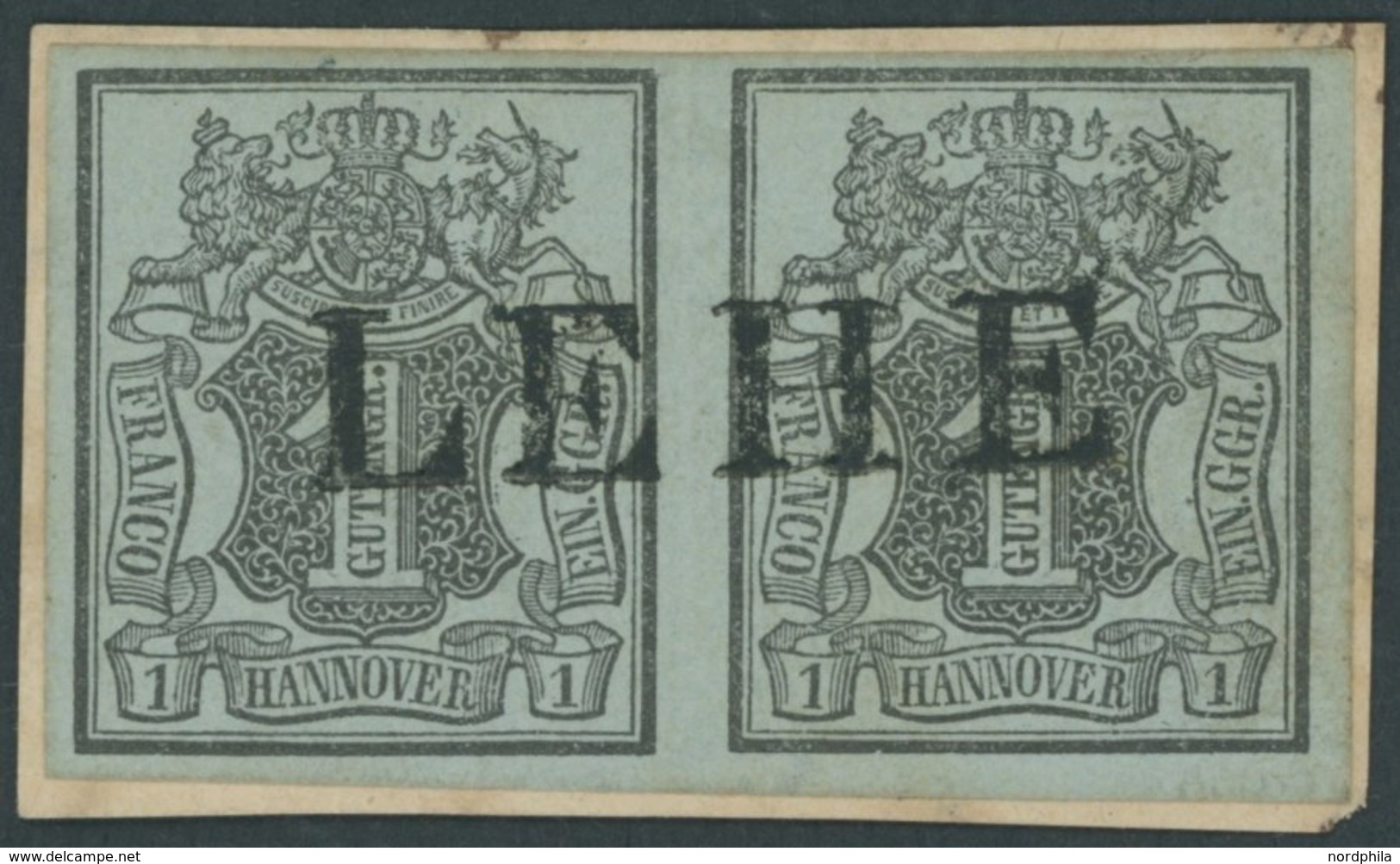 HANNOVER 1 Paar BrfStk, 1850, 1 Gr. Schwarz Auf Graublau Im Waagerechten Paar, Idealer L1 LEHE, Kabinettbriefstück - Hanovre