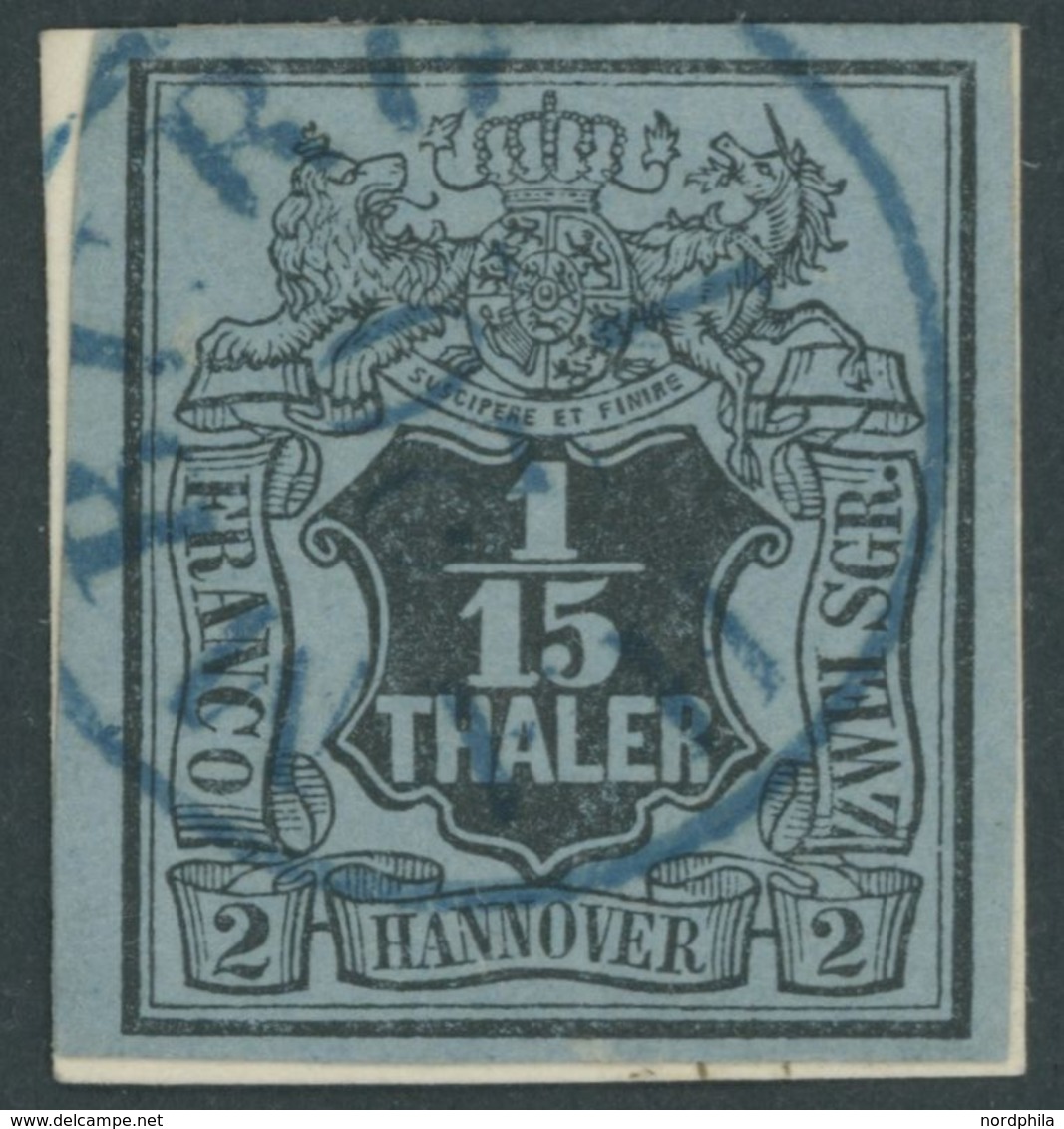 1851, 1/15 Th. Schwarz Auf Graublau Auf Kleinem Briefstück, Blauer K1 HAMBURG, Pracht -> Automatically Generated Transla - Hannover