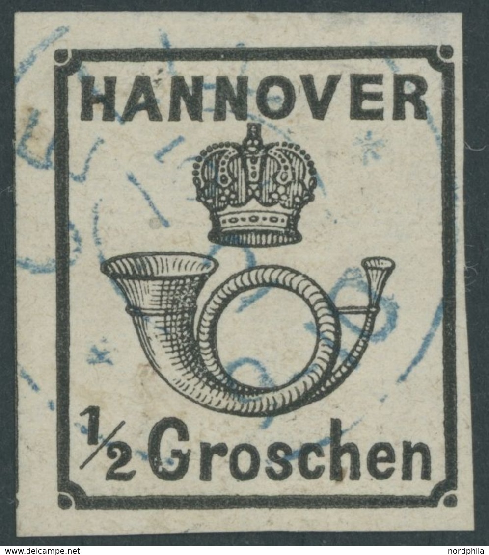 1860,  1/2 Gr. Schwarz, Blauer K2 CELLE, Pracht, Signiert Köhler, Mi. 250.- -> Automatically Generated Translation: 1860 - Hanovre