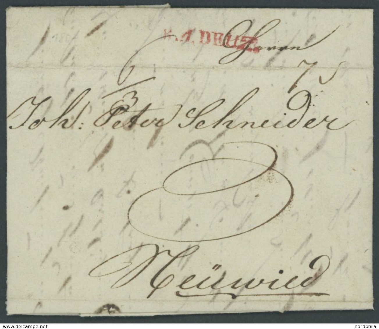 R.1. DEUZ, Roter L1 Auf Brief (1807) Mit Inhalt Nach Neuwied, Pracht -> Automatically Generated Translation: "R. 1. DEUZ - Prephilately