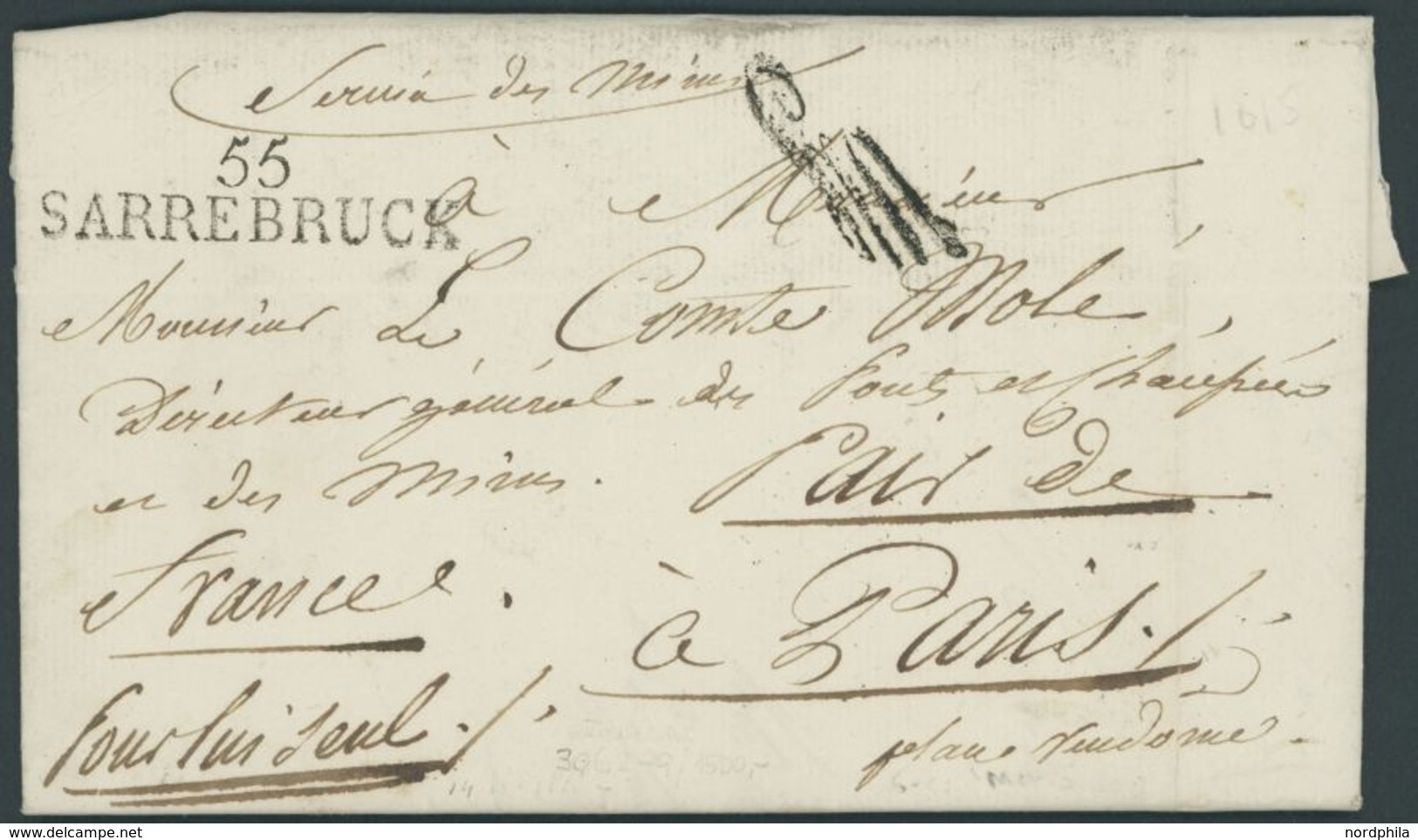 55 SARREBRUCK, Französischer Departement L2 Auf Brief (1815) Nach Paris, Pracht -> Automatically Generated Translation:  - Vorphilatelie