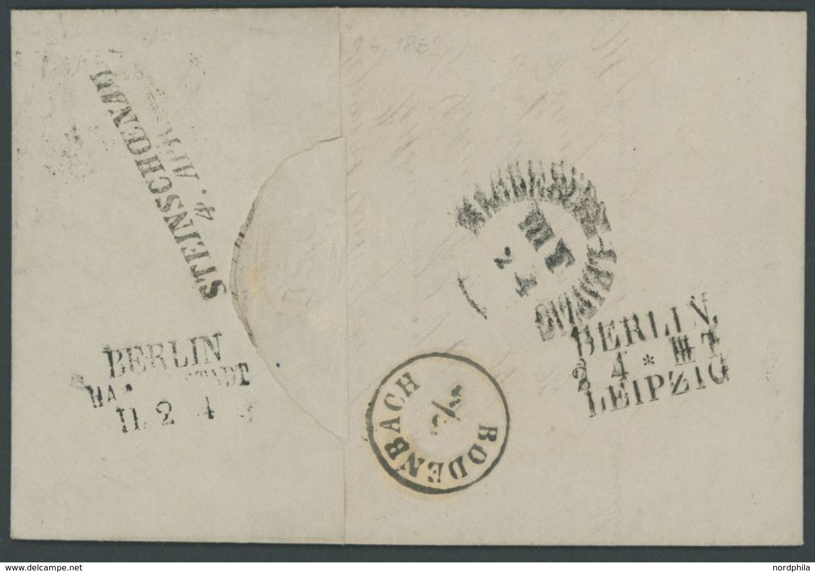 1850, 3 Sgr. Maisgelb Mit Nummernstempel 182 (BREMEN) Auf Brief Nach Steinschönau, Diverse Rückseitige Stempel, Prachbri - Autres & Non Classés