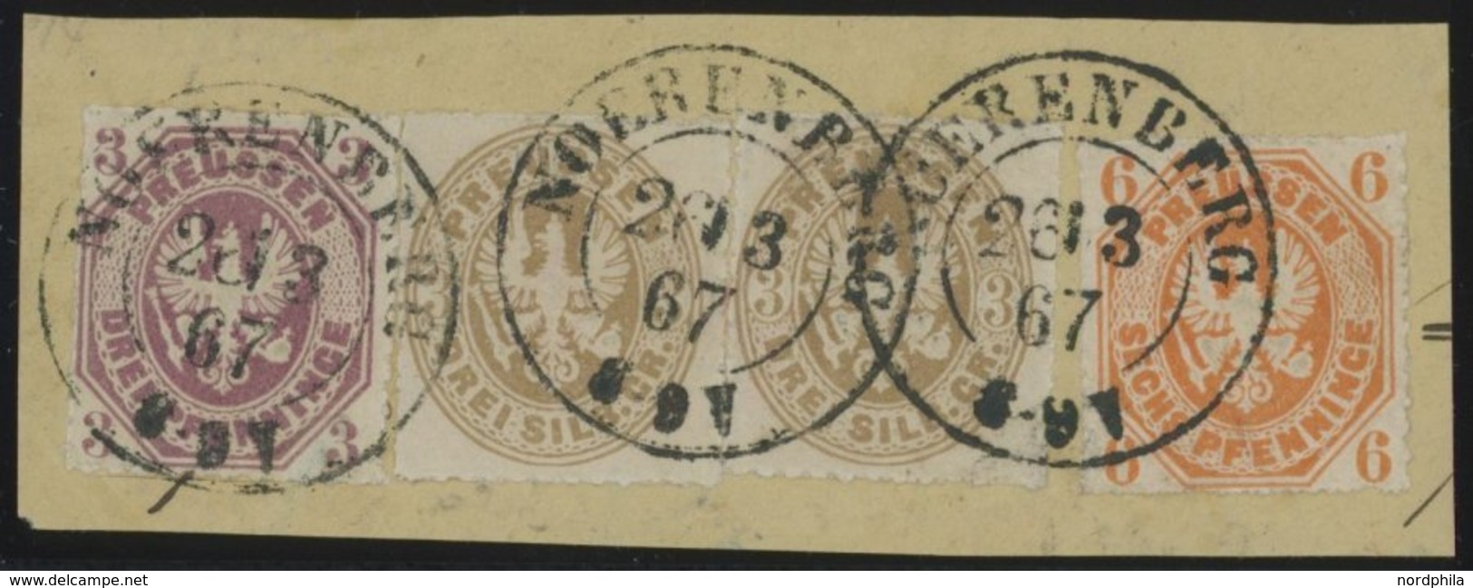 1867, 6 Pf. Orange, 3 Sgr. Hellbraun Und 3 Pf. Graulila Mit K2 NOERENBERG, Dekoratives Kabinettbriefstuck -> Automatical - Other & Unclassified