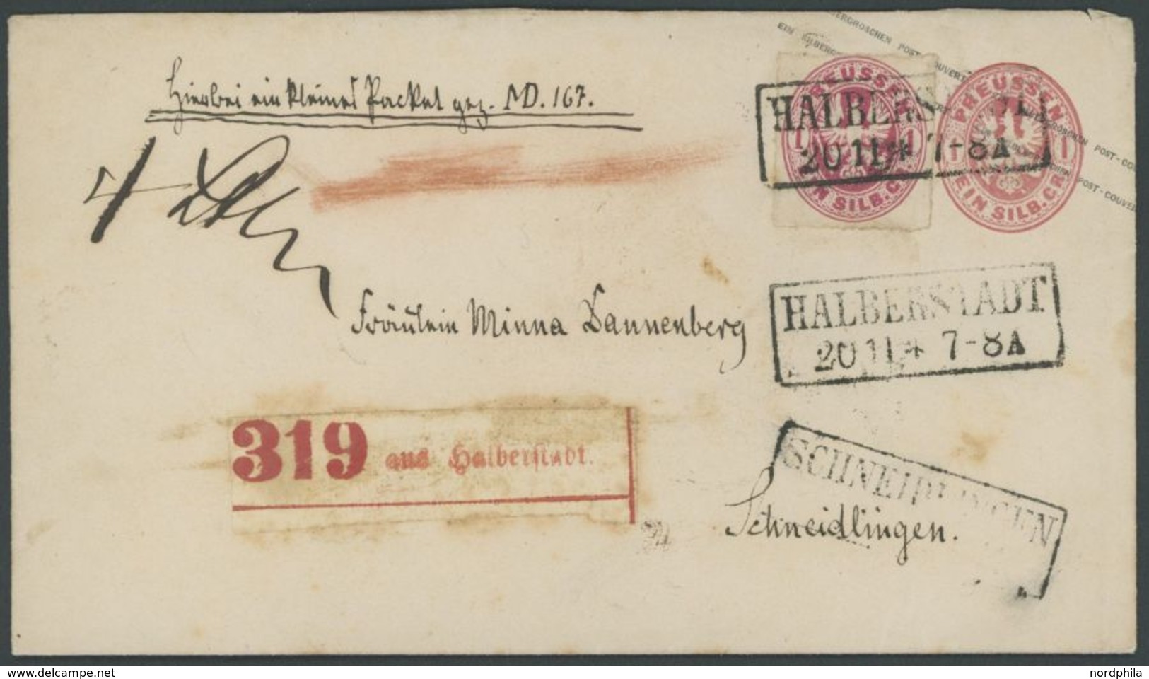 1866, 1 Sgr. Rosa Auf 1 Sgr. Ganzsache, Paketbegleitbrief Von HALBERSTADT Nach Schneidlingen, Pracht -> Automatically Ge - Other & Unclassified