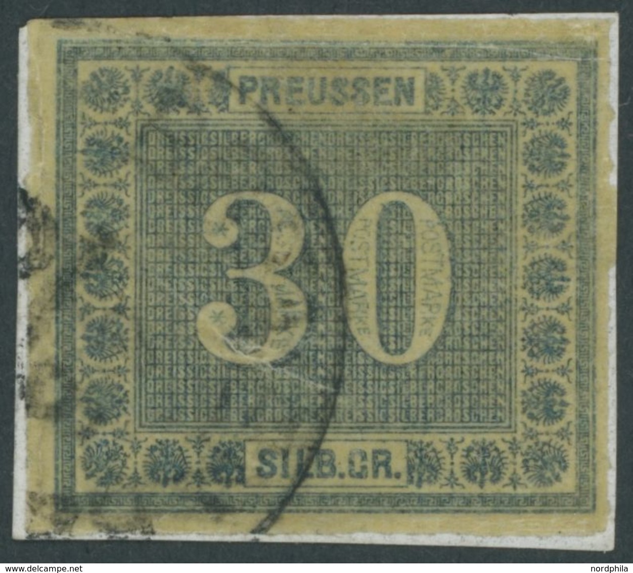 1866, 30 Sgr. Dunkelgrünlichblau Auf Knappem Briefstück, Pracht -> Automatically Generated Translation: 1866, 30 Sgr. Da - Other & Unclassified