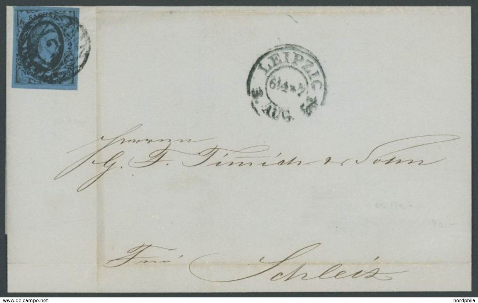 1854, 2 Ngr. Schwarz Auf Mittelblau, Allseits Riesenrandiges Prachtstück Mit Nummernstempel 2 Auf Brief Nach Schleiz (ro - Saxony