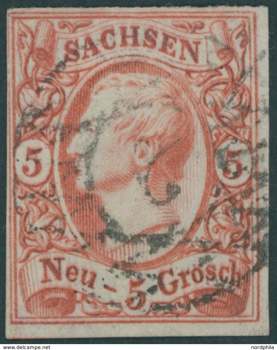 SACHSEN 12c O, 1856, 5 Ngr. Karminrosa, Pracht, Gepr. W. Engel, Mi. 150.- - Saxe