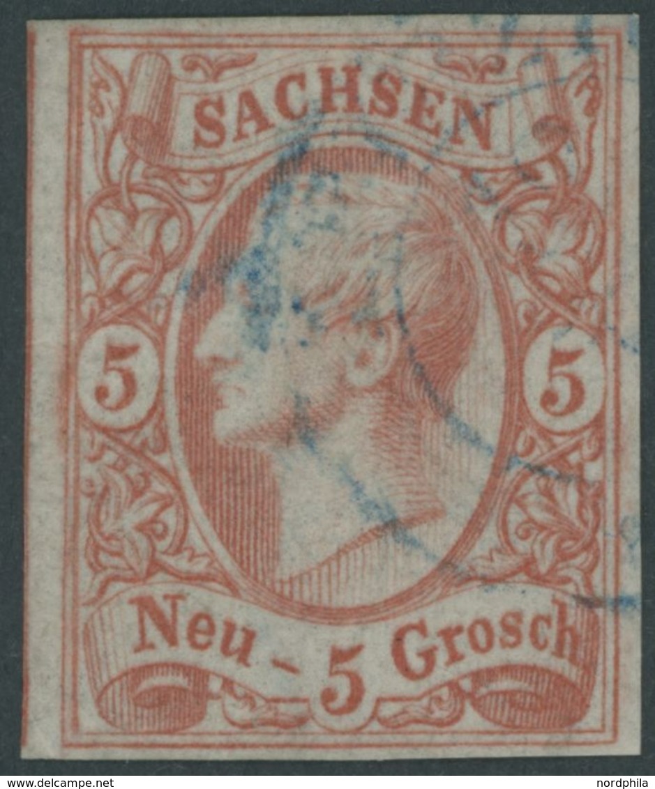 1856, 5 Ngr. Karminrosa, Blauer K2, Pracht, Mi. 150.- -> Automatically Generated Translation: 1856, 5 Ngr. Carmine Rose, - Saxony