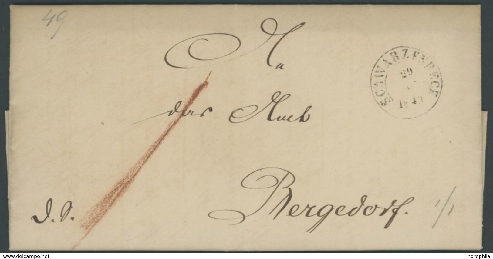 SCHWARZENBECK, K2 Auf Brief (1849) Mit Inhalt Nach Bergedorf, Rückseitiger Ankunftsstempel L3 BERGEDORF, Leichte Alterss - Prephilately