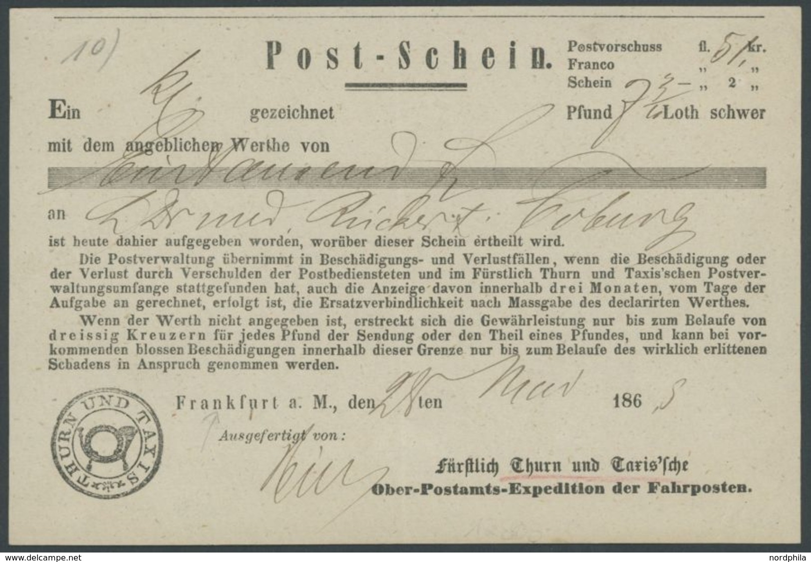 FRANKFURT A.M., 3 Verschiedene Postscheine (1863-65), Pracht -> Automatically Generated Translation: "FRANKFURT On M. ", - Prephilately