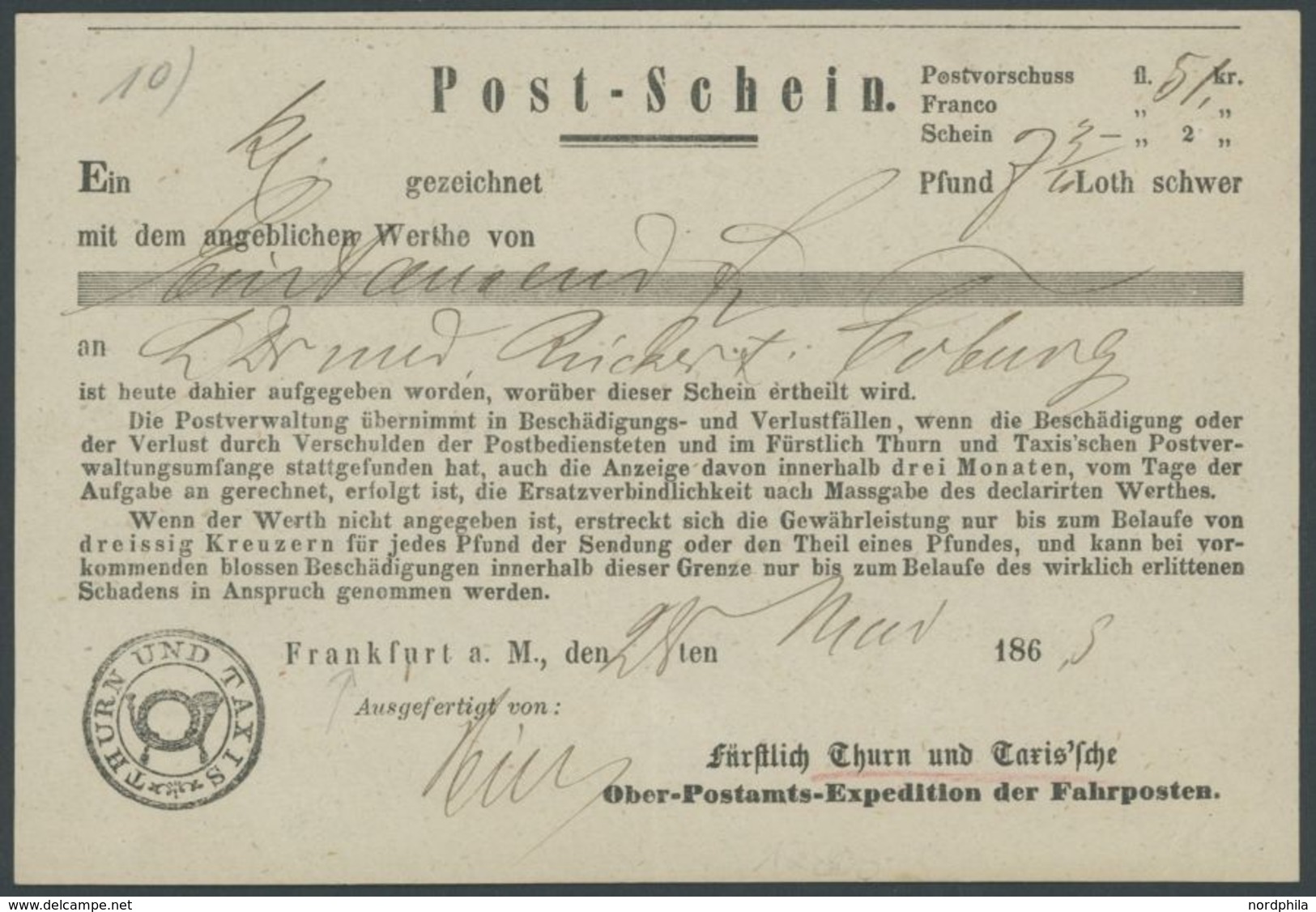 FRANKFURT A.M., 3 Verschiedene Postscheine (1863-65), Pracht -> Automatically Generated Translation: "FRANKFURT On M. ", - Vorphilatelie