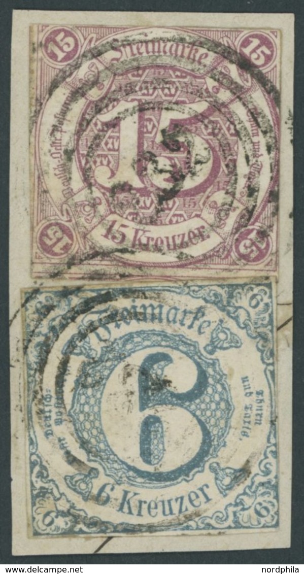 1859/62, 15 Kr. Braunpurpur Und 6 Kr. Blau Auf Briefstück Mit Nummernstempel 232 (KÖNIGSBERG), Feinst, Gepr. U.a. Bühler - Sonstige & Ohne Zuordnung