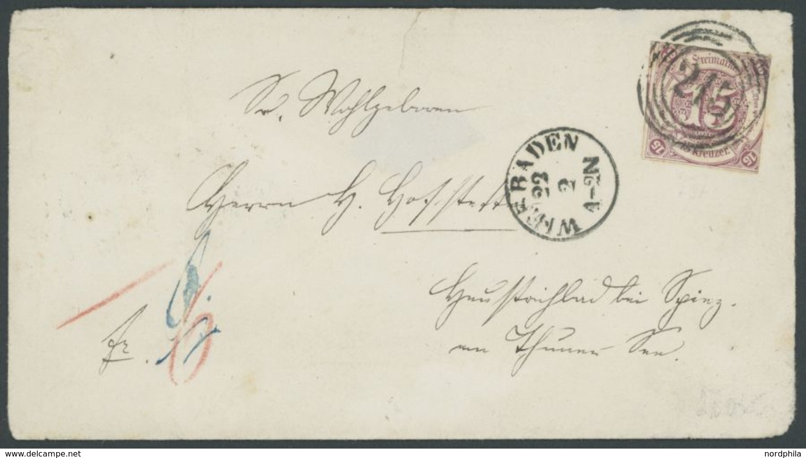 1867, 15 Kr. Braunpurpur, Rechts Leicht Angeschnitten, Einzelfrankatur Auf Brief Von WIESBADEN In Die Schweiz, Feinst -> - Other & Unclassified