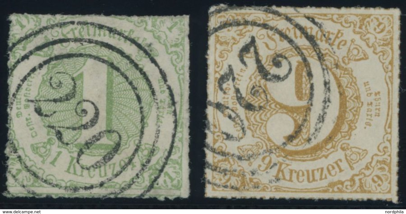 1865/6, 1 Kr. Gelblichgrün Und 9 Kr. Ocker, Dreiringstempel Nr. 220, 2 Kabinettwerte -> Automatically Generated Translat - Sonstige & Ohne Zuordnung