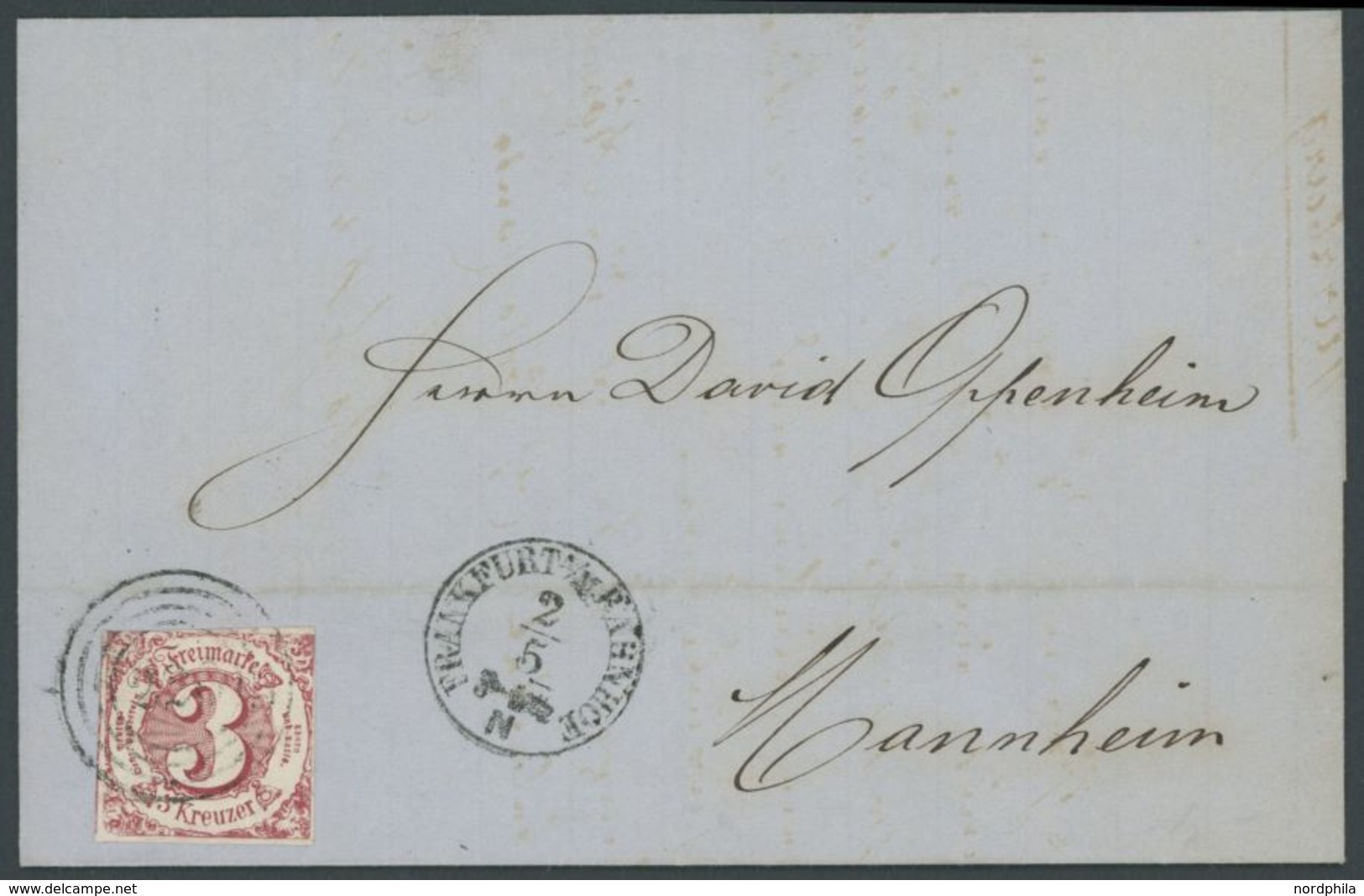 1863, 3 Kr. Karminrot Mit Nummernstempel 220 (FRANKFURT BAHNHOF) Nach Mannheim, Prachtbrief -> Automatically Generated T - Other & Unclassified