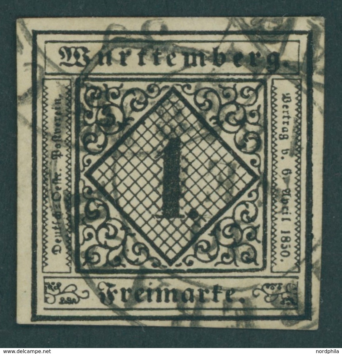 WÜRTTEMBERG 1a O, 1851, 1 Pf. Schwarz Auf Hellsämisch, Steigbügelstempel BIBERACH, Pracht, Mi. (130.-) - Sonstige & Ohne Zuordnung