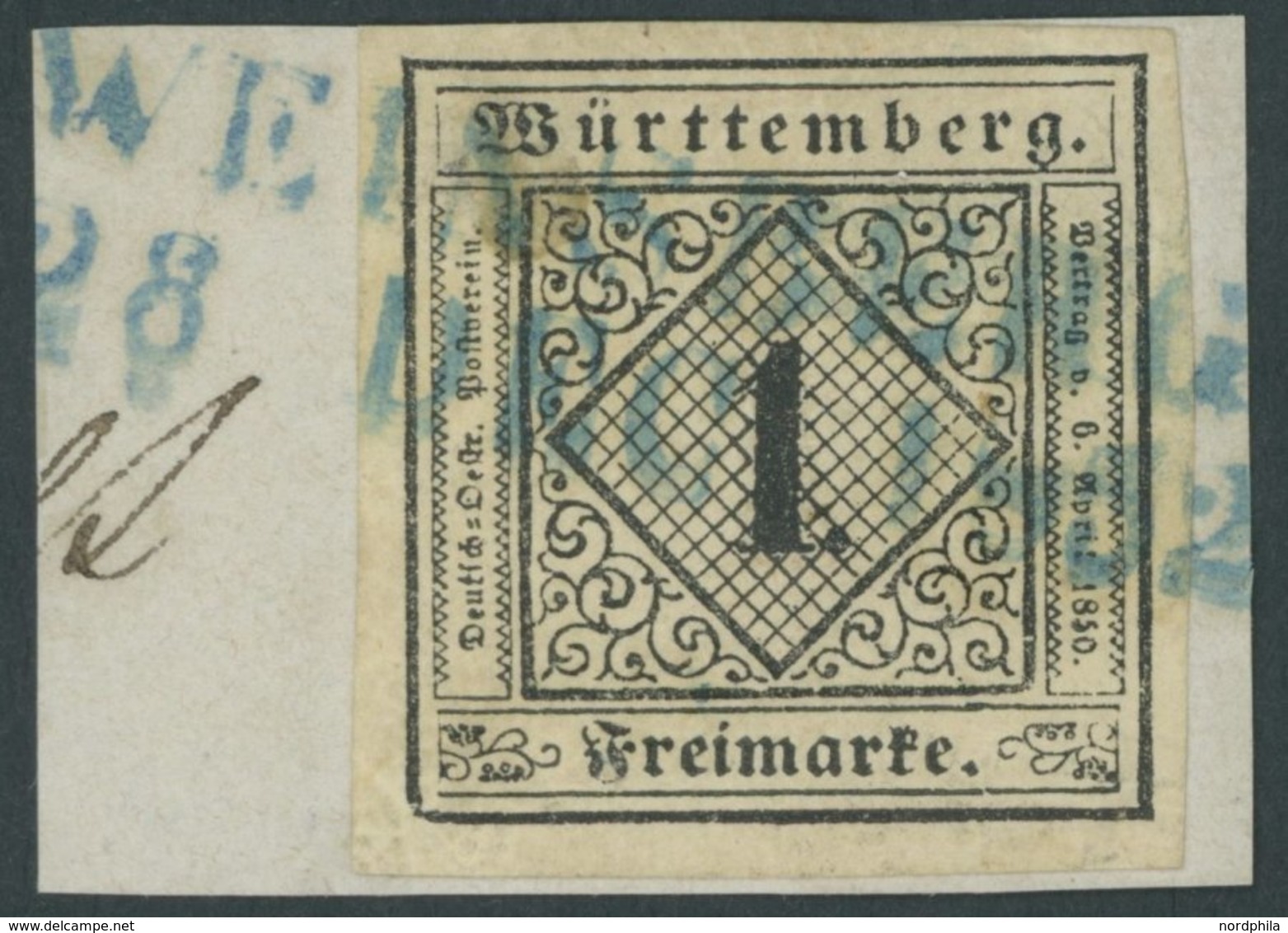 1851, 1 Kr. Schwarz Auf Sämisch, Blauer L2 WEINSBERG, Allseits Breitrandig, Prachtbriefstück -> Automatically Generated  - Other & Unclassified