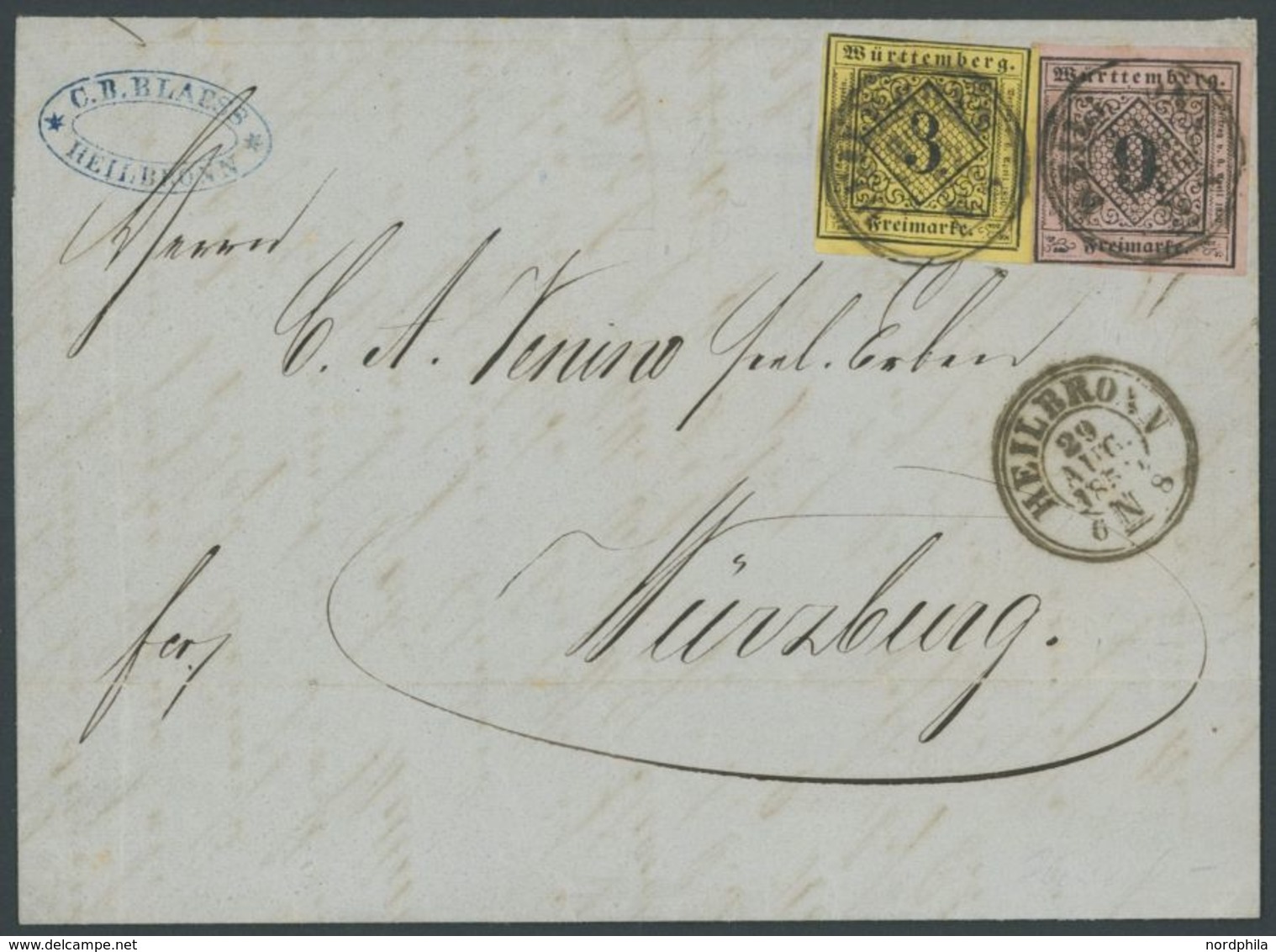 1856, 9 Kr. Schwarz Auf Lebhaftrosa (bis Auf Eine Ecke Vollrandig) Mit 3 Kr. Schwarz Auf Hellgelb Auf Prachtbrief Von HE - Other & Unclassified