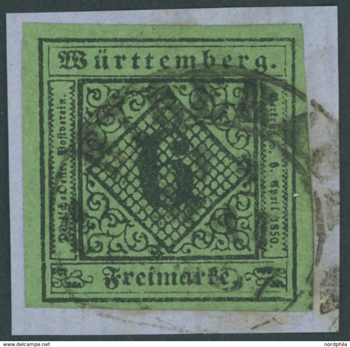 WÜRTTEMBERG 3aI BrfStk, 1851, 6 Kr. Schwarz Auf Grün, Type I, Segmentstempel BIBERACH, Prachtbriefstück, Mi. 110.- - Other & Unclassified