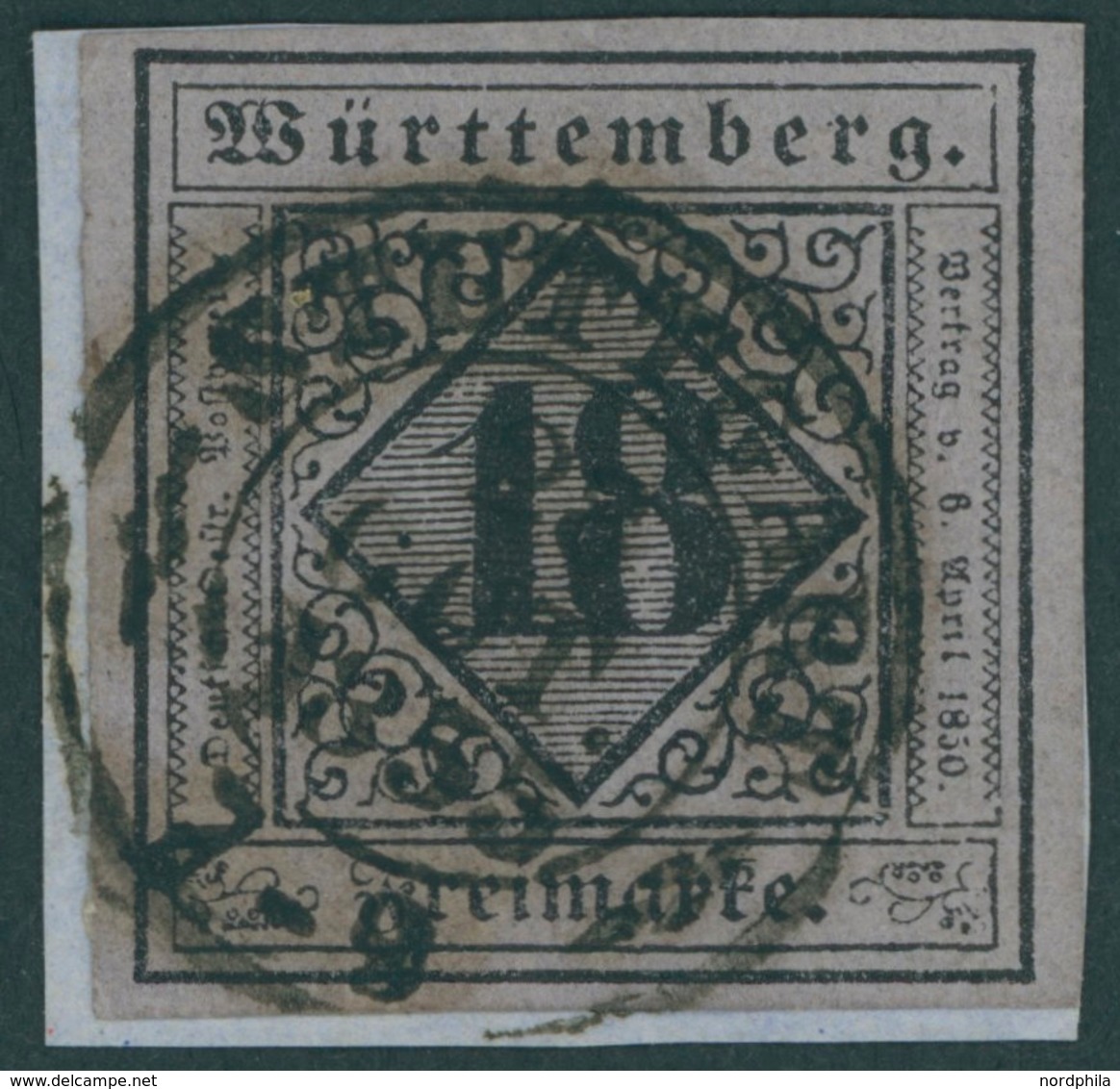 WÜRTTEMBERG 5I BrfStk, 1851, 18 Kr. Schwarz Auf Violettgrau, Type I, Allseits Breitrandig Auf Kleinem Briefstück, K2 STU - Sonstige & Ohne Zuordnung