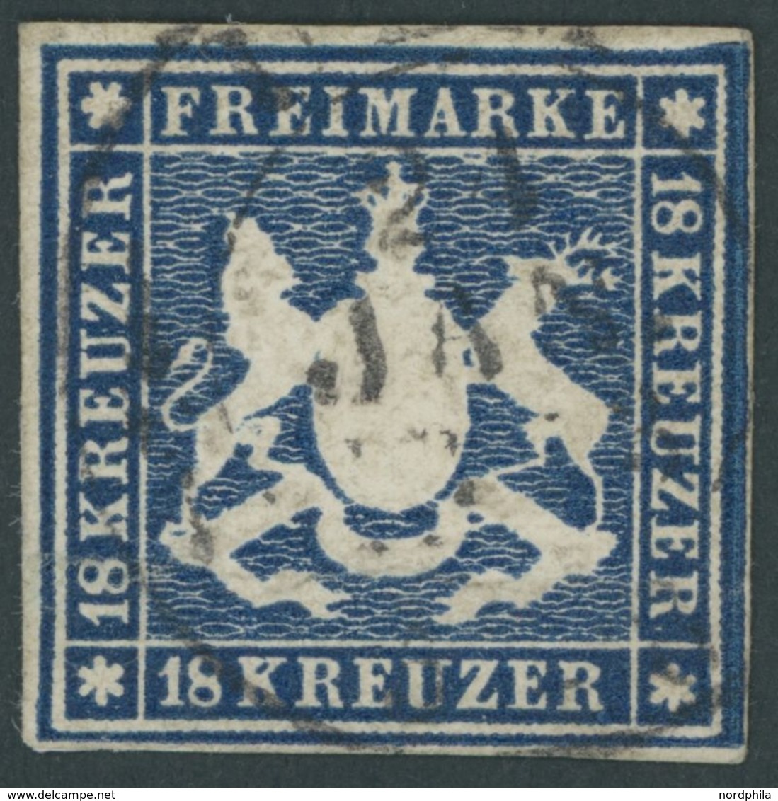 1859, 18 Kr. Blau, Rechtes Randstück, Waagerechter Bug Und Rückseitige Mängel, Sonst Farbfrisches Vollrandiges Prachtstü - Other & Unclassified