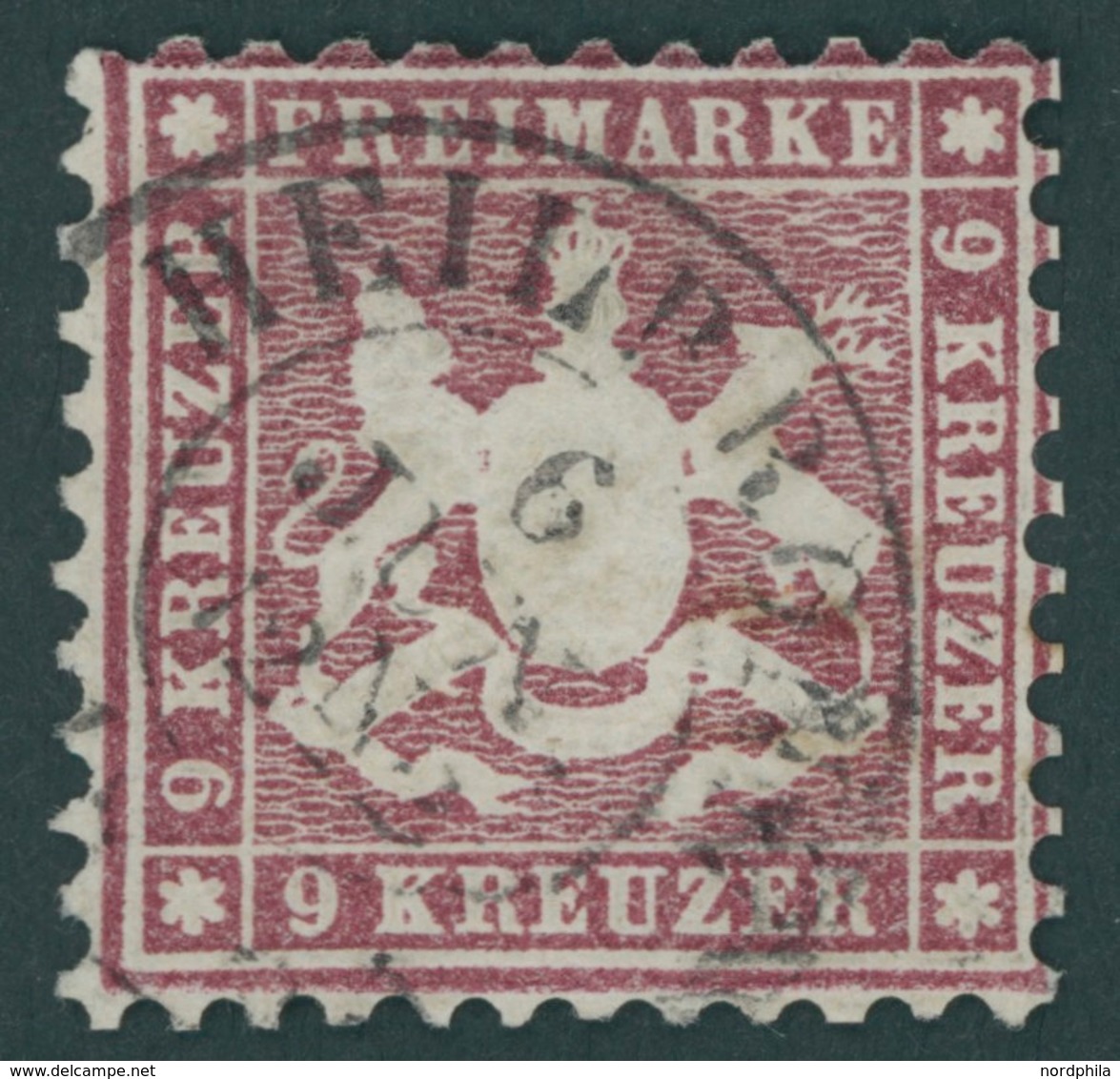 WÜRTTEMBERG 24 O, 1862, 9 Kr. Lilarot, K2 HEILBRONN, Pracht, Gepr. Thoma, Mi. 900.- - Other & Unclassified