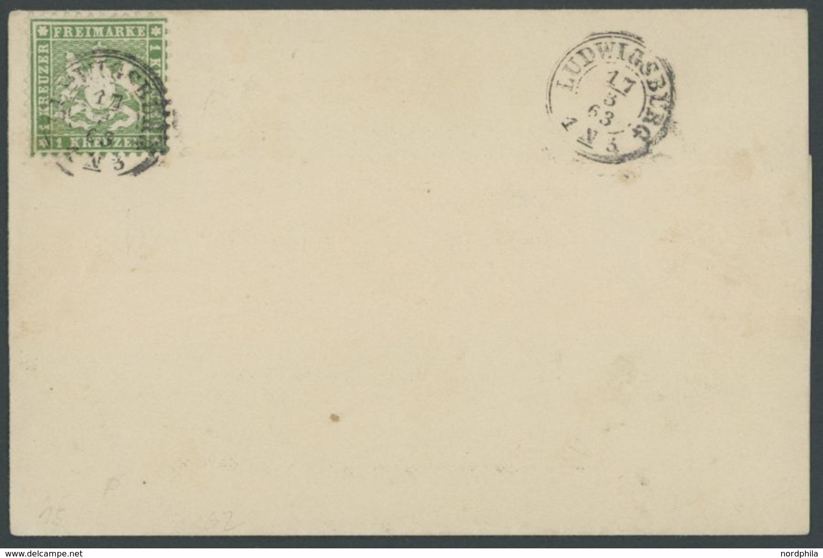 1863, 1 Kr. Grün Auf Streifbandteil (ohne Anschrift), K3 LUDWIGSBURG, Kleiner Zahnfehler Sonst Pracht -> Automatically G - Sonstige & Ohne Zuordnung