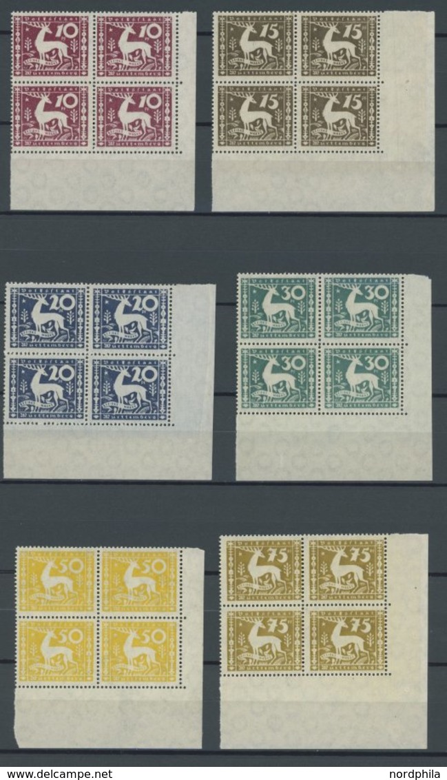 WÜRTTEMBERG 144-49 VB **, 1920, Abschiedsausgabe In Unteren Rechten Eckrandviererblocks, Postfrischer Prachtsatz - Autres & Non Classés