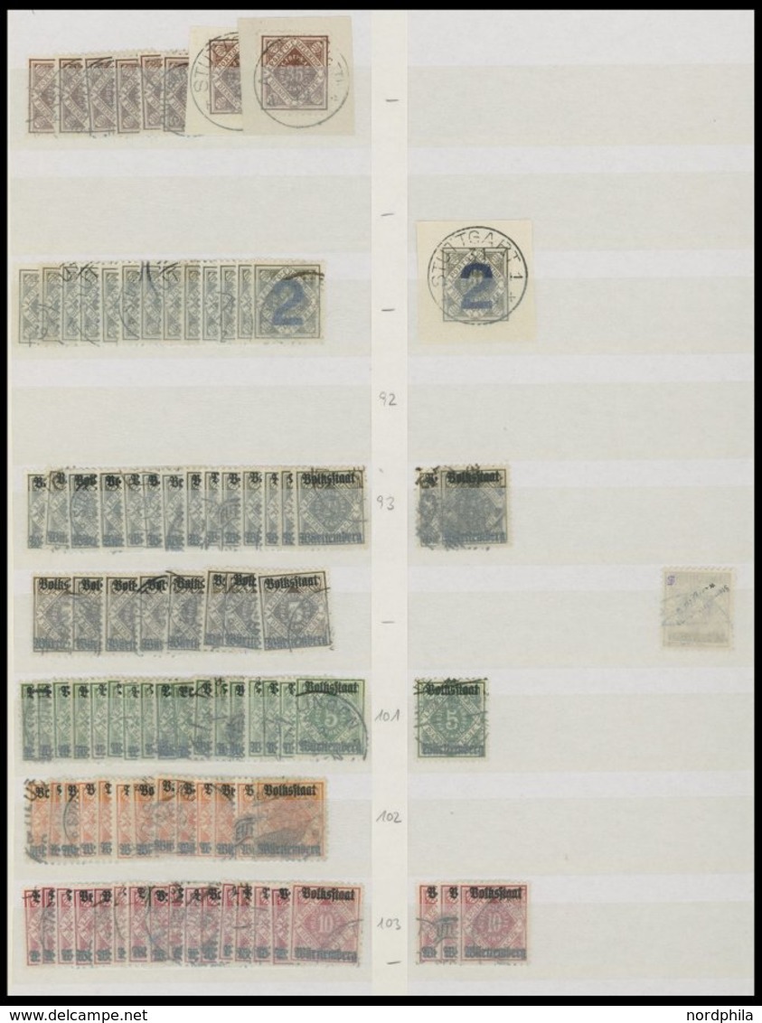 WÜRTTEMBERG 101-188 o,BrfStk , 1875-1923, Dienstmarken I, gut sortierte reichhaltige Dublettenpartie von über 1200 Werte