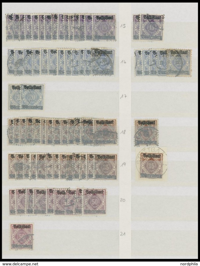 WÜRTTEMBERG 101-188 o,BrfStk , 1875-1923, Dienstmarken I, gut sortierte reichhaltige Dublettenpartie von über 1200 Werte