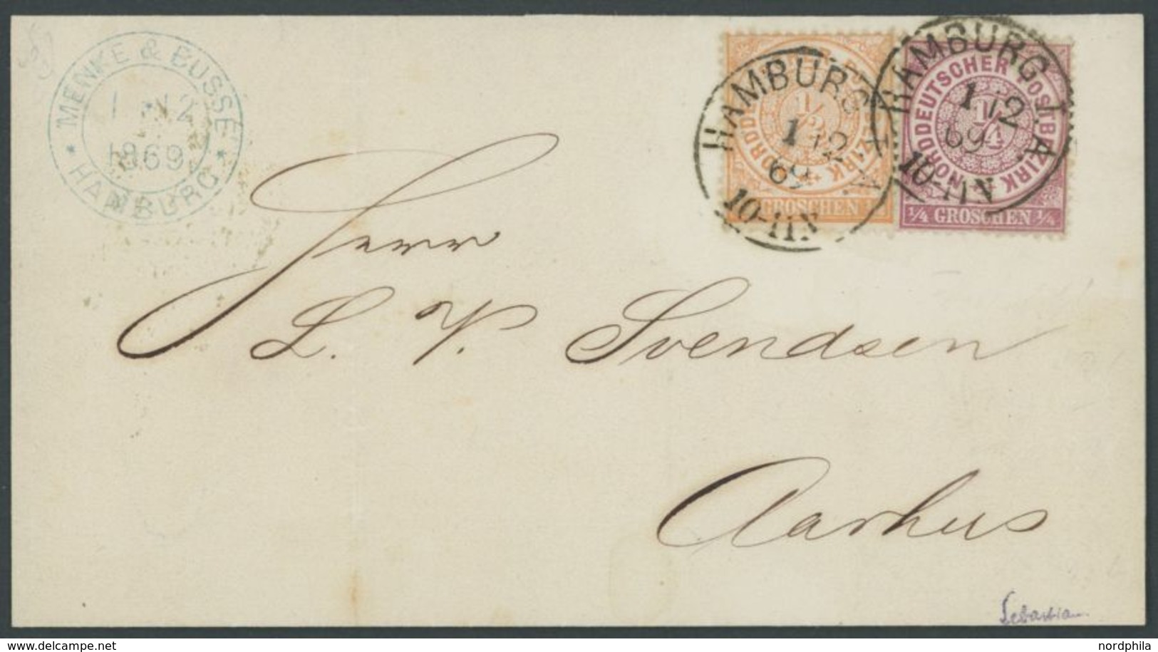 1869,  1/4 Gr. Hellviolett Und  1/2 Gr. Hellorange Mit K1 HAMBURG I.A. Auf Brief Nach Dänemark, Pracht, Gepr. W. Engel U - Other & Unclassified
