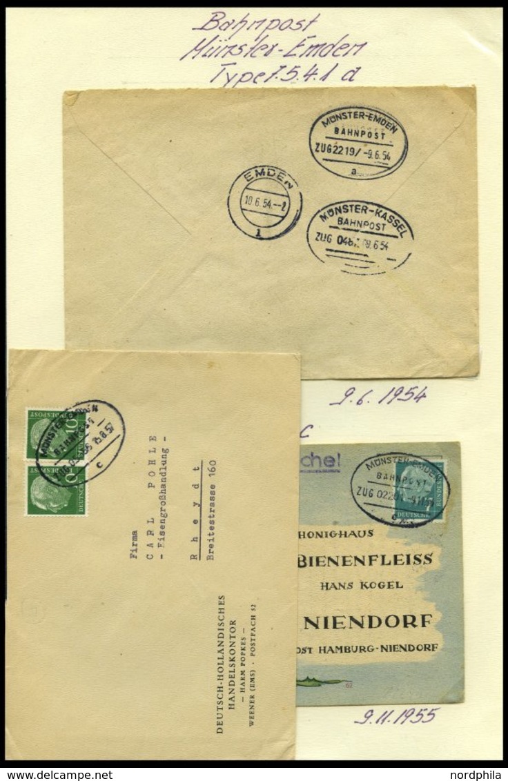 BAHNPOST Münster-Emden (verschiedene Züge Und Typen), 1896-1961, 12 Belege, Ein Briefstück Und Eine Beutelfahne, Meist P - Other & Unclassified