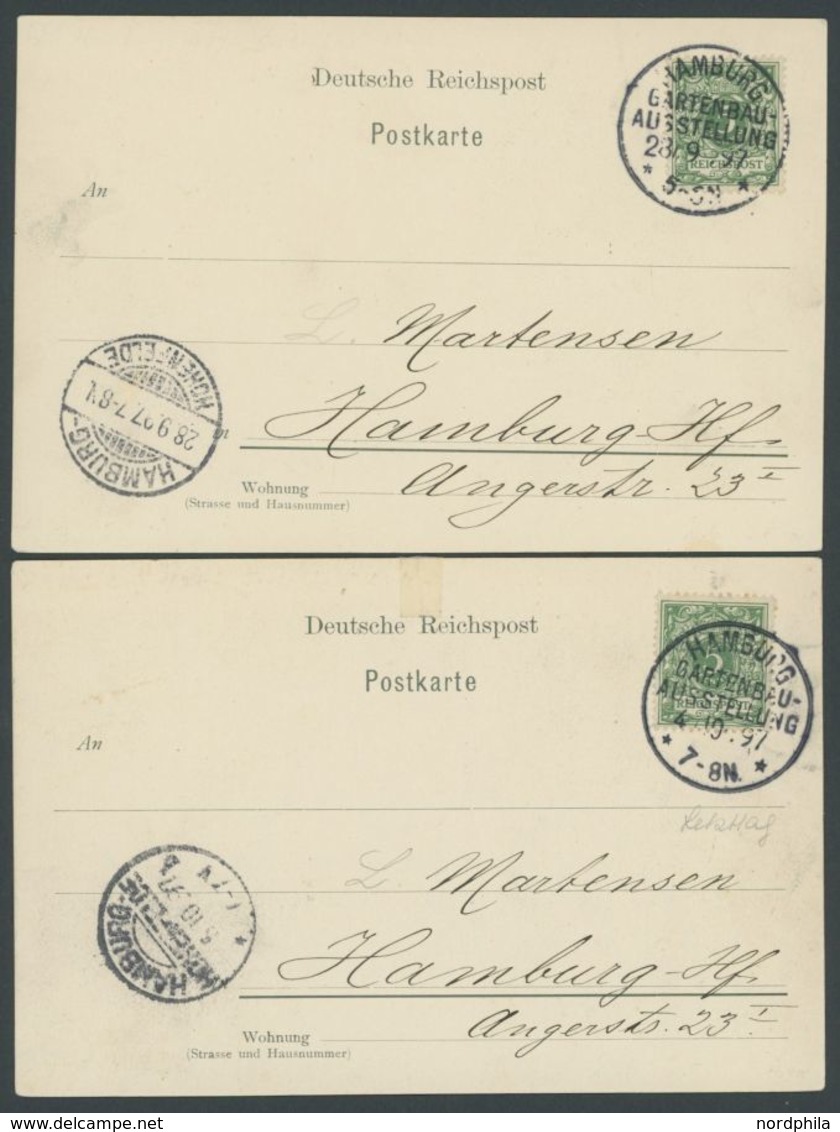 HAMBURG GARTENBAU-AUSTELLUNG, 28.9. Und 4.10.1897, Auf 4 Verschiedenen Ansichtskarten-Vorläufern, Fast Nur Pracht -> Aut - Covers & Documents