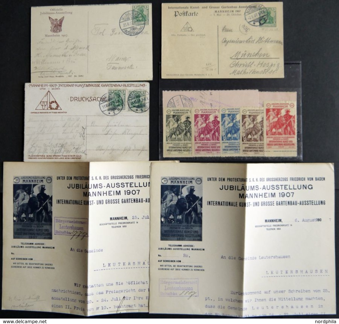 MANNHEIM JUBIL. AUSSTELLUNG, 23.8.1907, Dokumentation Mit Offizieller Karte Mit Sonderstempel Und Karte Mit Tagesstempel - Covers & Documents