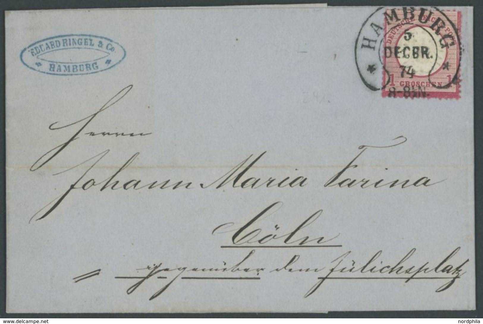 1874, 1 Gr. Rotkarmin Mit Hufeisenstempel HAMBURG (Sp 17-8) Nach Cöln, Prachtbrief -> Automatically Generated Translatio - Used Stamps