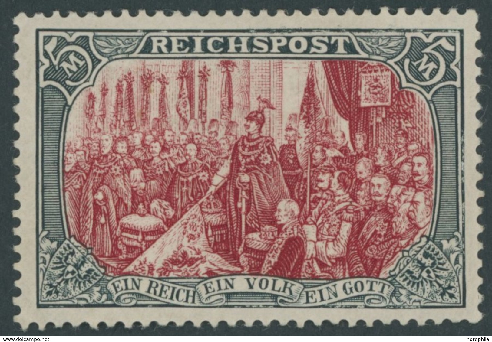 Dt. Reich 66II *, 1900, 5 M. Reichspost, Type II, Mehrere Falzreste, Feinst (ein Paar Stumpfe Zähne), Mi. 480.- - Used Stamps