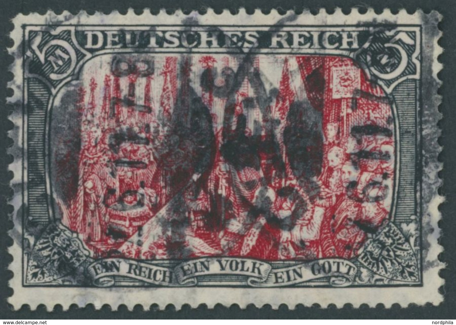 Dt. Reich 97AIM O, 1905, 5 M. Ministerdruck, Rahmen Dunkelgelbocker Quarzend, Fotoattest Jäschke-L.: Die Marke Ist Farbf - Used Stamps