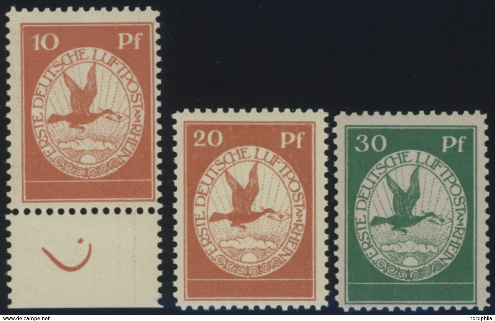 Dt. Reich I-III **, 1912, Flugpost Am Rhein Und Main, Postfrischer Prachtsatz, Mi. 230.- - Used Stamps