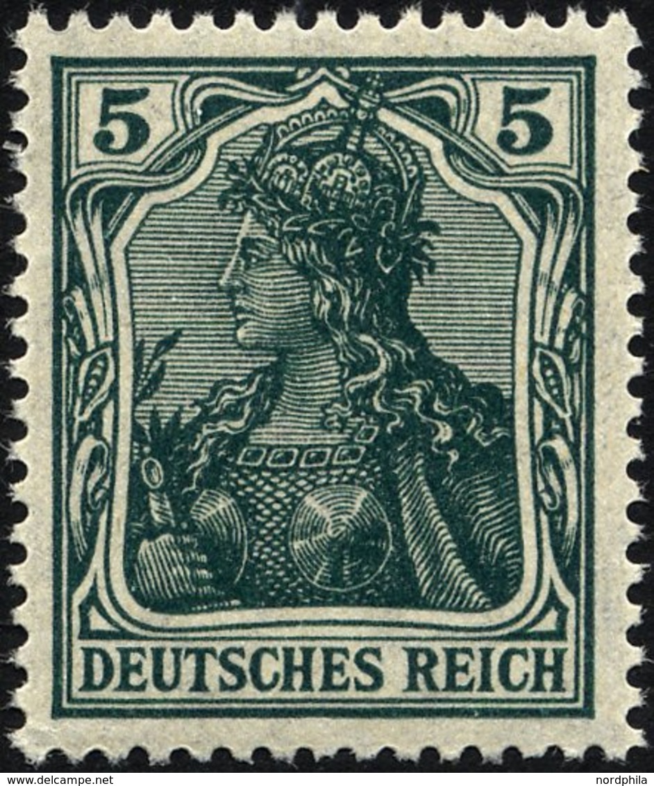 Dt. Reich 85IIe **, 1918, 5 Pf. Schwarzopalgrün Kriegsdruck, Pracht, Gepr. Jäschke-L., Mi. 400.- - Used Stamps