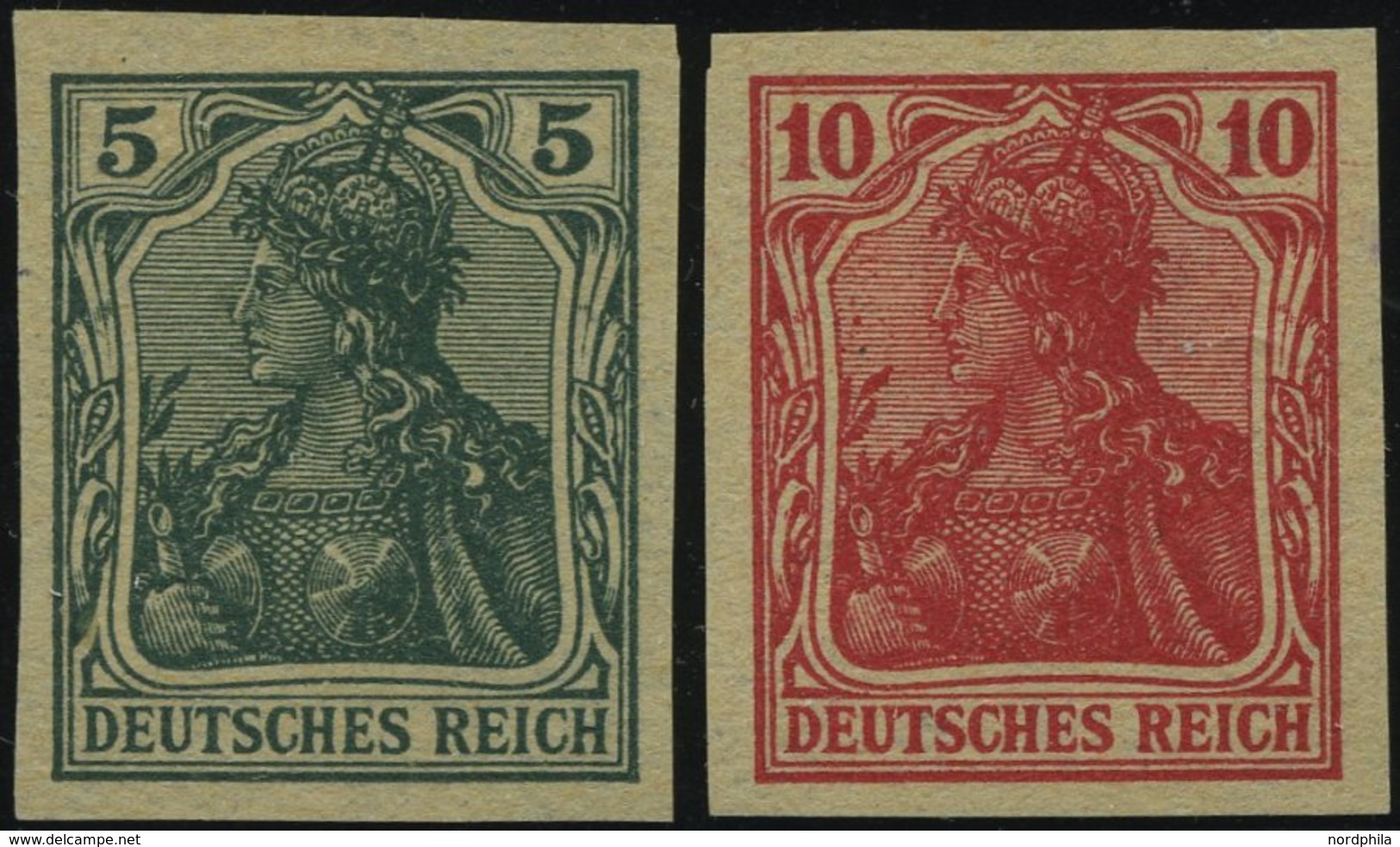 Dt. Reich 85/6IIV (*), 1915, 5 Und 10 Pf. Ungezähnt, Versuchsdrucke Auf Gelblichem Papier, Pracht, Mi. 300.- - Gebraucht
