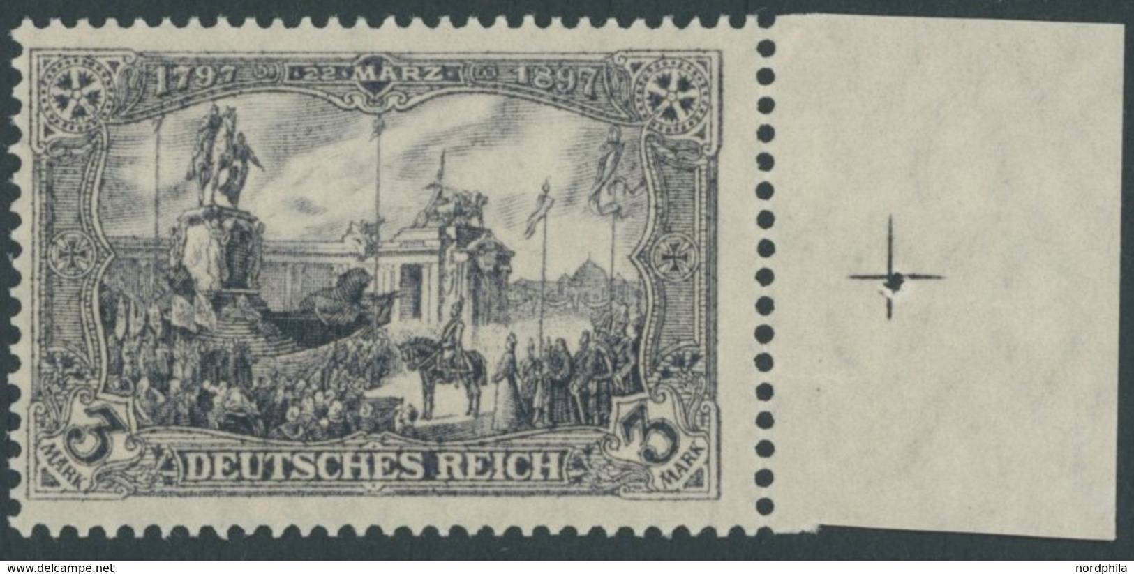 Dt. Reich 96AII **, 1919, 3 M. Kriegsdruck, Gezähnt A, Postfrisch, Rechtes Randstück, Pracht, Gepr. Jäschke, Mi. (900.-) - Gebraucht