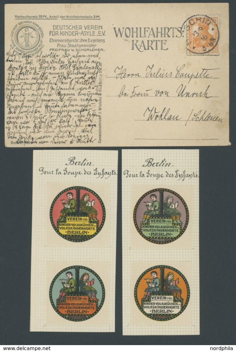 1914/8, 4 Verschiedene Ungebrauchte Vignetten Verein Für Kinder Volksküchen Und Volkskinderhorte Sowie Sonderkarte Deuts - Used Stamps